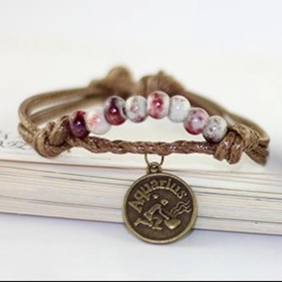 Jewelry - Aquarius Zodiac Charm Beaded Rope Bangle Bracelet
